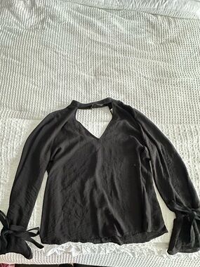 Lush Black V-Neck Long Sleeve Top with Tie Cuffs